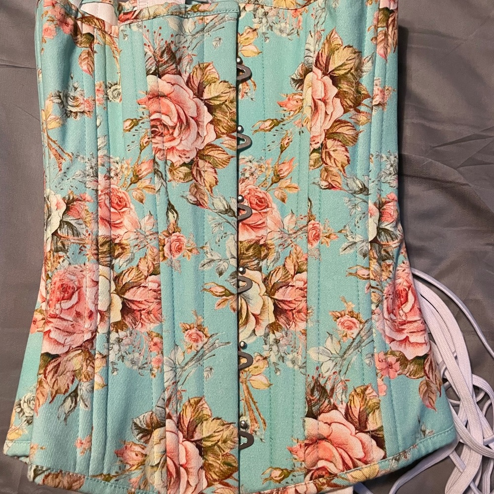 Bespoke floral cotton corset 22”